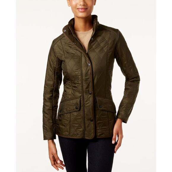 BARBOUR Cavalry Polarquilt Olive Green Jacket Quilted Snap Front Mock Neck Sz 4 - Picture 11 of 11
